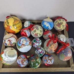 Vintage Christmas Decoupage Ornament Lot – 80s Paper & Plastic Balls